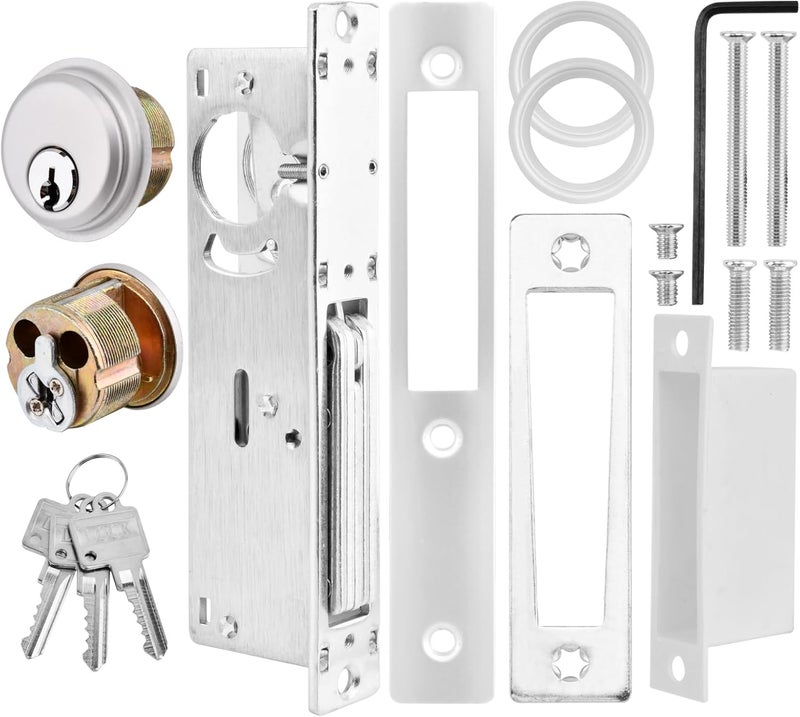 HONUTIGE Storefront Mortise Door Lock, Commercial Mortise Lock with Lock Cylinder Aluminum Door Locks Double Cylinder Hook Deadbolt Lock Set for Storefront Entry Doors - Image 2